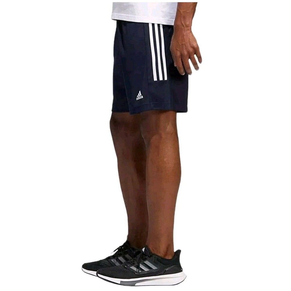 Adidas 3 Stripe Men’s M Active Drawstring Shorts + Zipper Pockets Aeroready Navy - Picture 1 of 9